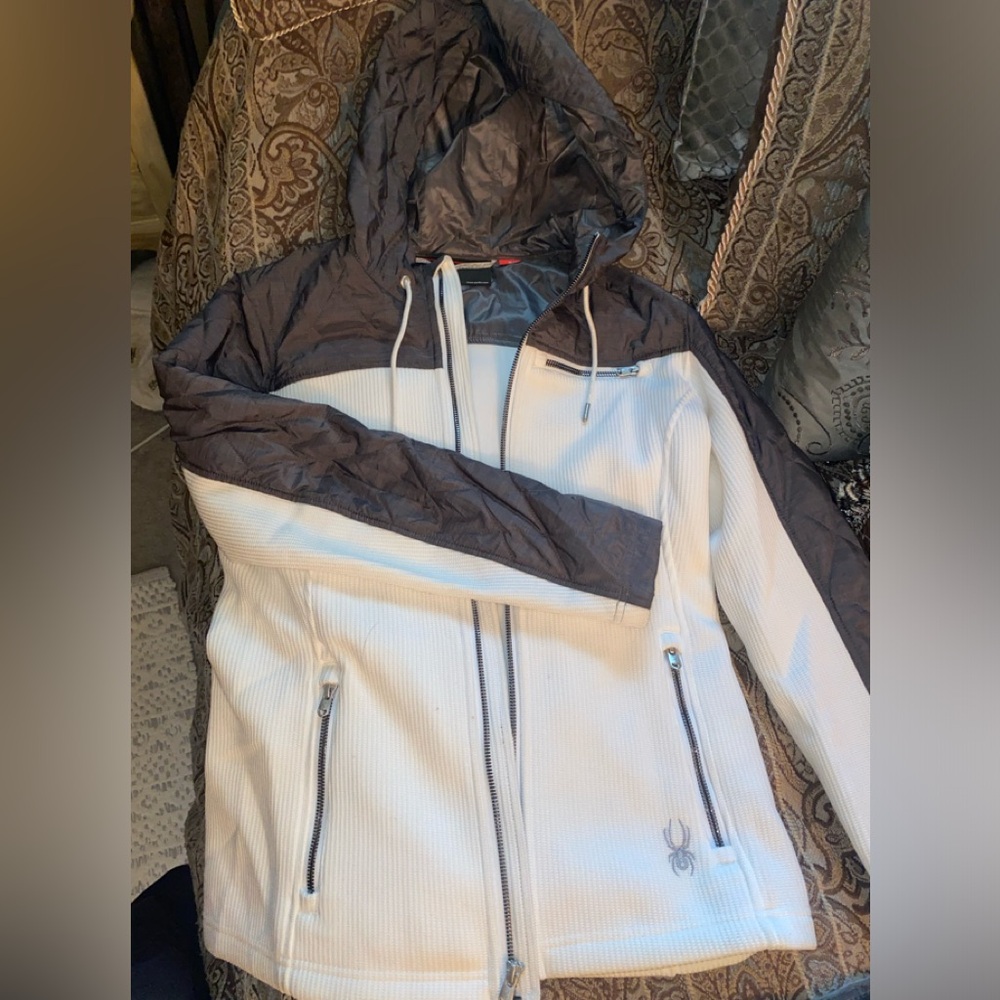 Spyder Women's White and Black Hooded Ski Jacket